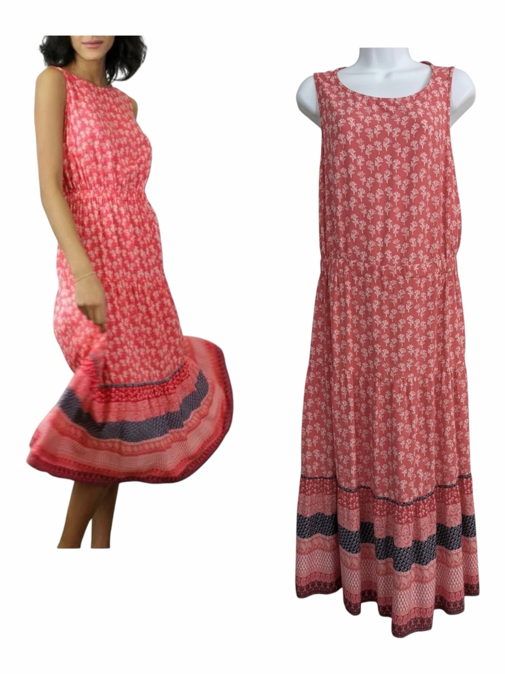 beachlunchlounge Coral Pink Floral Sleeveless Maxi Dress